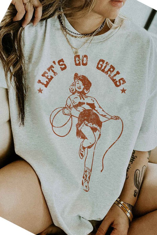 LETS GO GIRLS WESTERN OVERSIZED GRAPHIC TEE